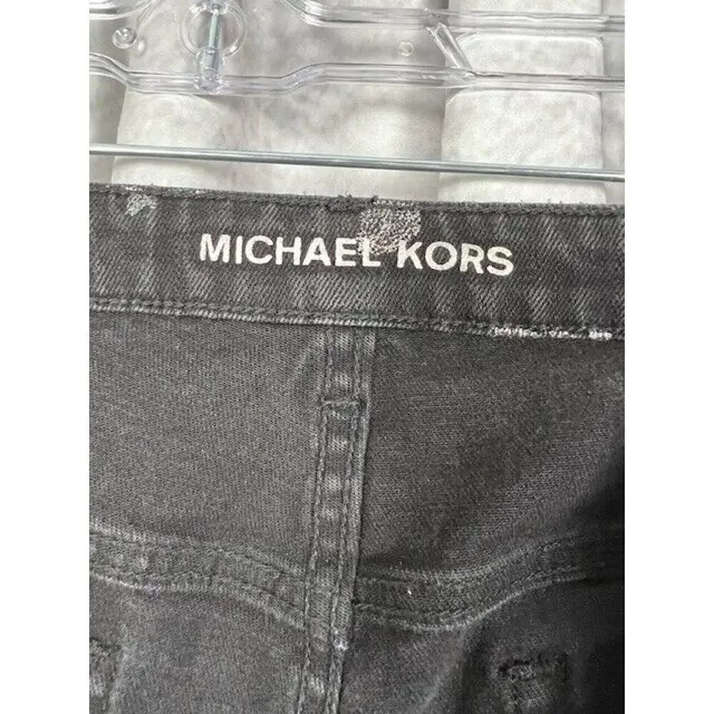 Michael Kors Izzy Cropped Skinny Black Jeans with Silver Flowers Size 16W